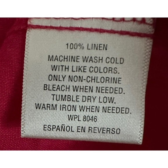 JM Collections Sz 14 Pink Linen Button Down Blouse Top 3/4 Sleeve Roll Tab Tunic - Picture 5 of 7